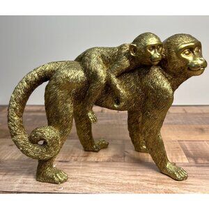Gold Monkey & Baby Figurine Statue Resin